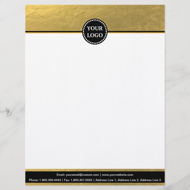 Black and Gold Modern Stationary Custom Monogram L Letterhead (Front)