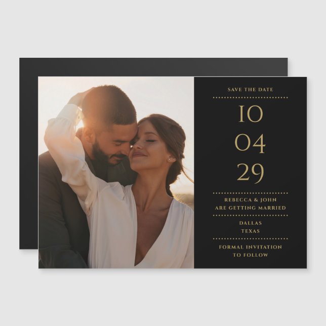 Black And Gold Modern Wedding Photo Save The Date Magnetic Invitation (Front/Back)