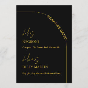 Black and Gold Modern Wedding Signature Drinks Menu