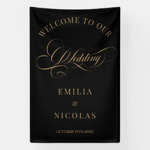 Black and Gold Modern Wedding Welcome Sign