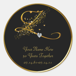 Black and Gold Monogram 50th Anniversary Sticker
