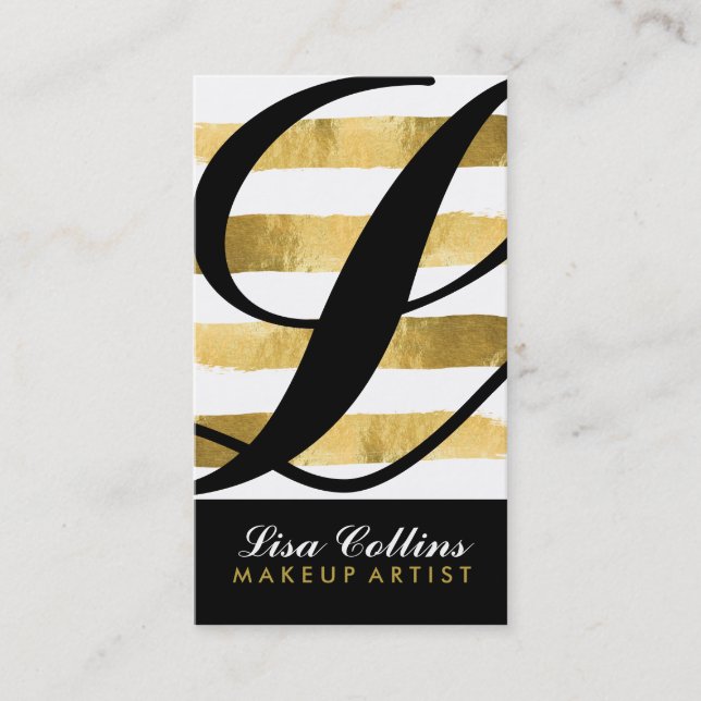 Black and Gold Monogram Business Cards (Front)