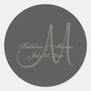 Black and Gold Monogram Classic Round Sticker