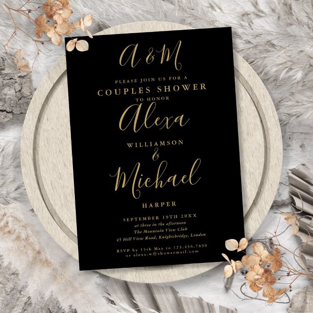 Black And Gold Monogram Couples Wedding Shower Invitation (Black And Gold Monogram Couples Wedding Shower Invitation)