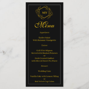 Black and gold Monogram Crest Menu