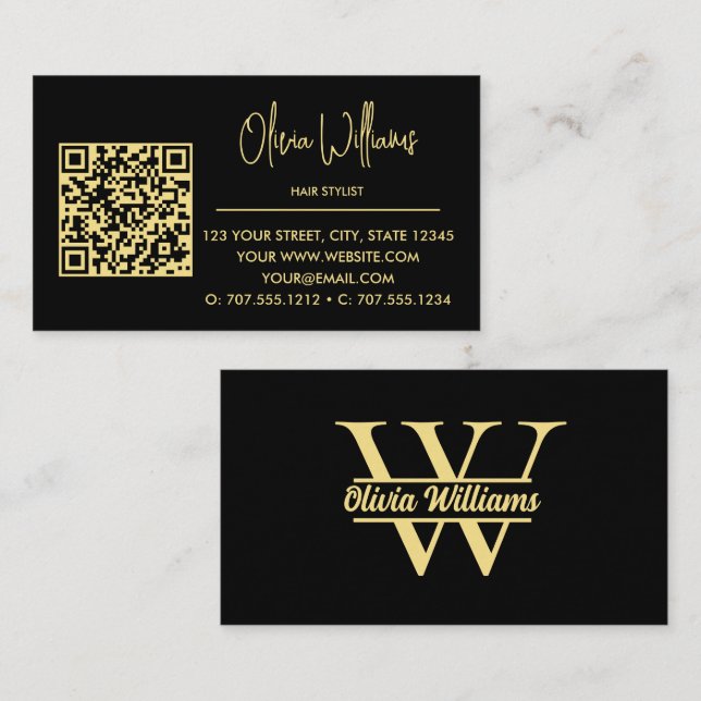 Black and Gold Monogram | Elegant Initial Name Business Card (Front/Back)