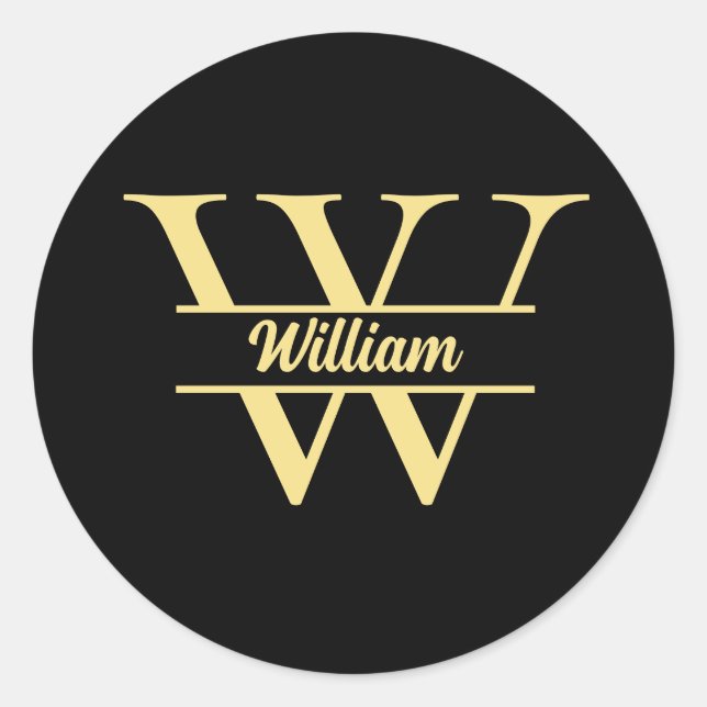 Black and Gold Monogram | Elegant Initial Name  Classic Round Sticker (Front)