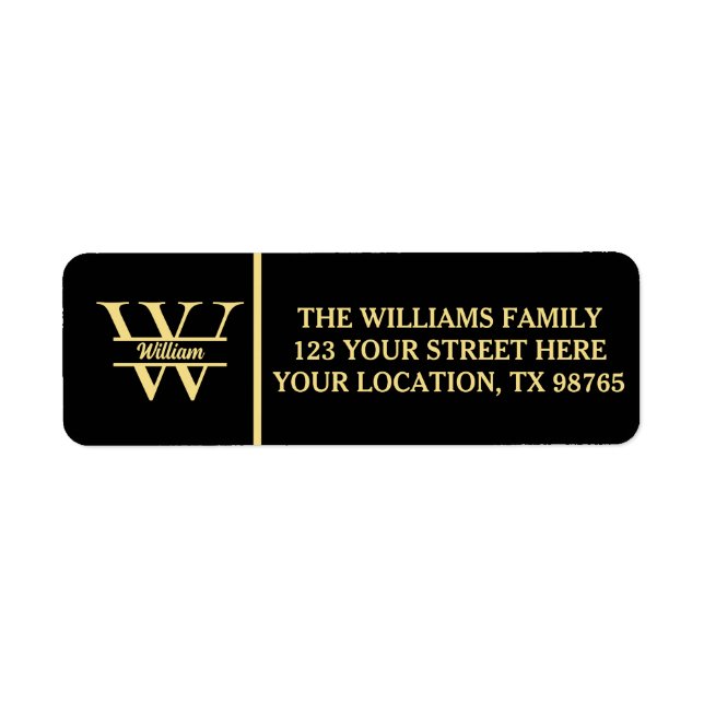  Black and Gold Monogram | Elegant Initial Script  (Front)