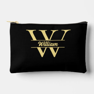 Black and Gold Monogram   Elegant Initial Script  Accessory Pouch
