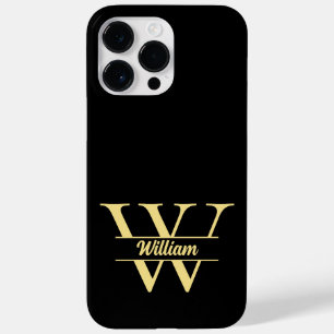  Black and Gold Monogram   Elegant Initial Script  Case-Mate iPhone 14 Pro Max Case