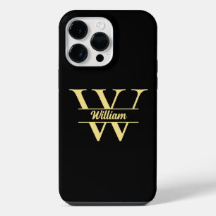 Black and Gold Monogram Elegant Initial Script iPhone 14 Pro Max Case