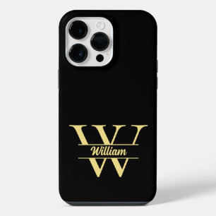 Black and Gold Monogram Elegant Initial Script iPhone 14 Pro Max Case