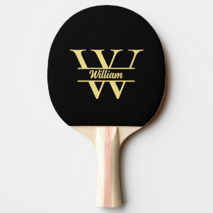Black and Gold Monogram Elegant Initial Script Ping Pong Paddle