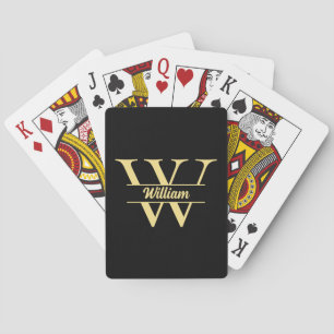 Black and Gold Monogram Elegant Initial Script Playing Cards