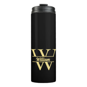 Black and Gold Monogram Elegant Initial Script Thermal Tumbler