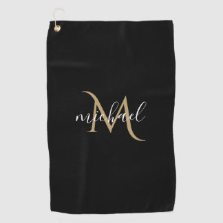 Black and Gold Monogram Elegant Luxury Golf Towel