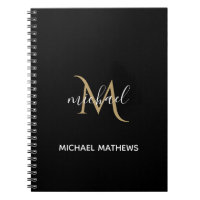 Black and Gold Monogram Elegant Luxury Notebook