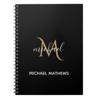 Black and Gold Monogram Elegant Luxury Notebook