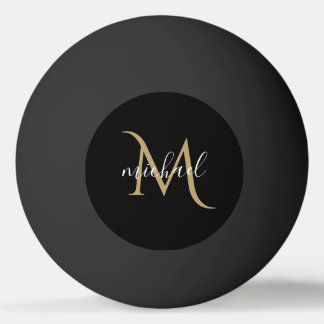 Black and Gold Monogram Elegant Luxury Ping Pong Ball