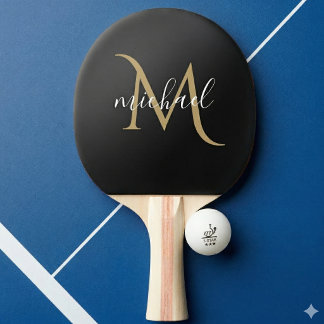 Black and Gold Monogram Elegant Luxury Ping Pong Paddle