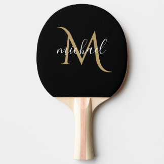 Black and Gold Monogram Elegant Luxury Ping Pong Paddle