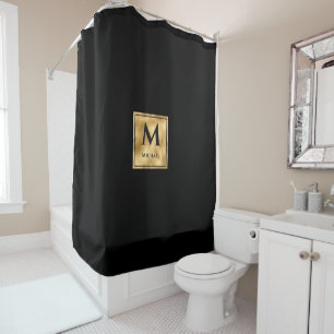 Black and Gold Monogram Elegant Luxury Shower Curtain