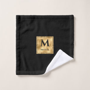 Black and Gold Monogram Elegant Luxury Wash Cloth