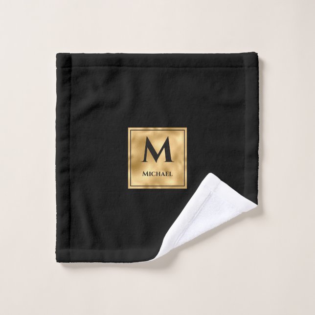 Black and Gold Monogram Elegant Luxury Wash Cloth (Wash Cloth)