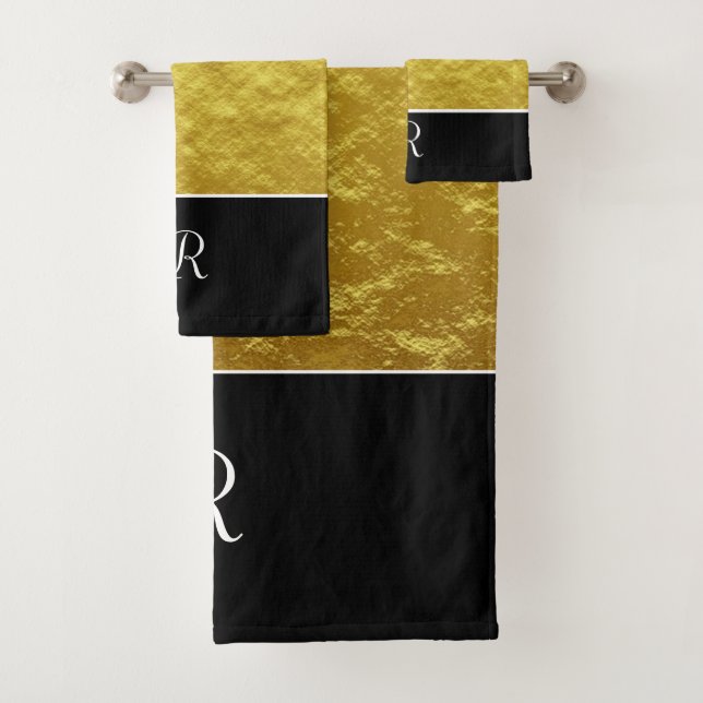 Black and Gold Monogram Initial   Bath Towel Set (Insitu)