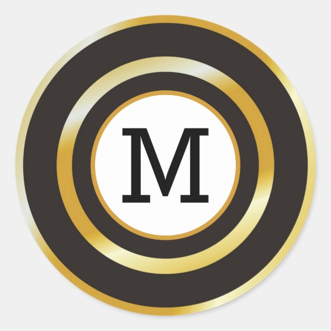 Black And Gold Monogram initial Classic Round Sticker (Front)