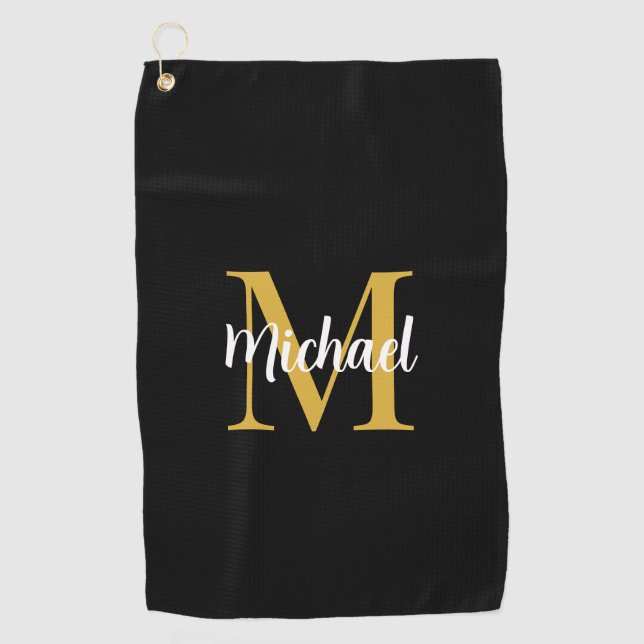 Black And Gold Monogram Initial Elegant Template Golf Towel (Front)