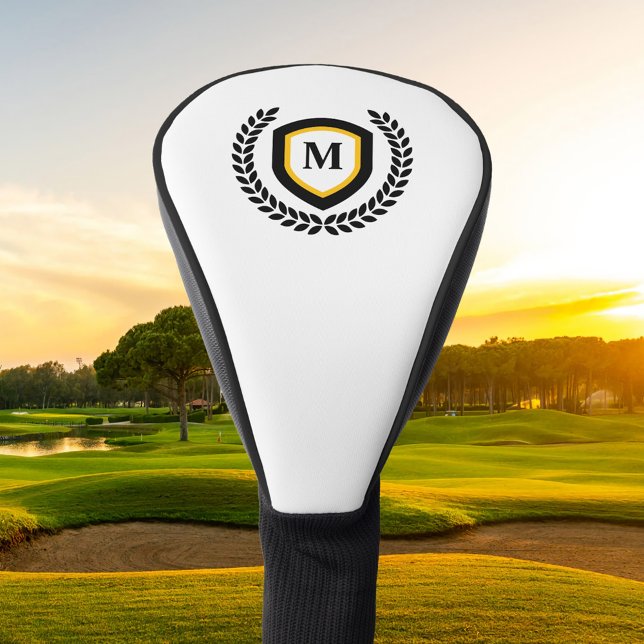 Black and Gold Monogram Logo Crest Golf Head Cover (Creator Uploaded)