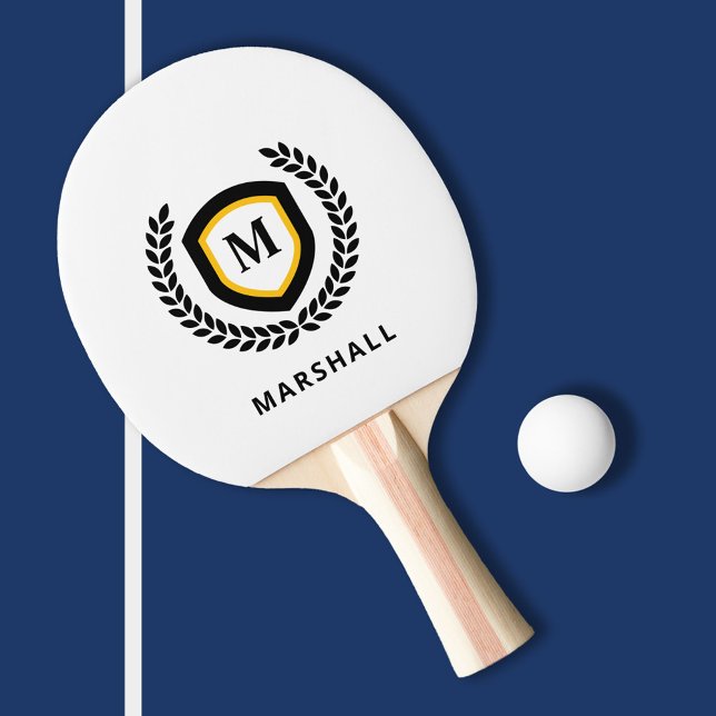 Black and Gold Monogram Logo Crest Ping Pong Paddle (Creator Uploaded)