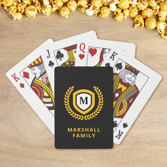 Black and Gold Monogram Logo Crest Playing Cards (Creator Uploaded)