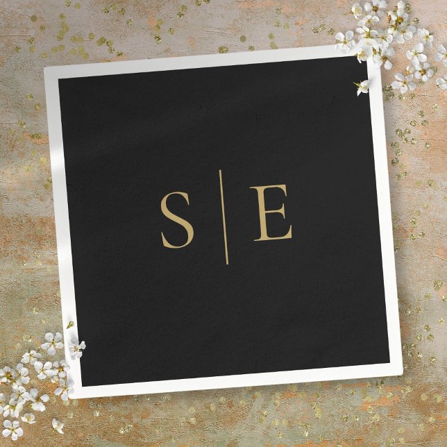 Black And Gold Monogram Minimalist Napkin (Black And Gold Monogram Minimalist Napkins)