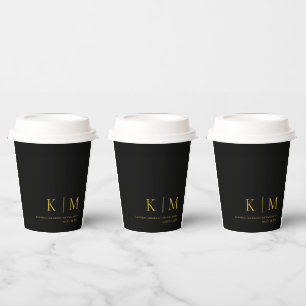 Black and Gold-Monogram-Modern-Wedding- Paper Cups