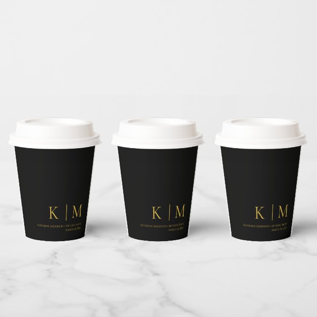 Black and Gold-Monogram-Modern-Wedding- Paper Cups (Multi)