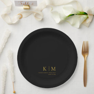 Black and Gold-Monogram-Modern Wedding- Paper Plate