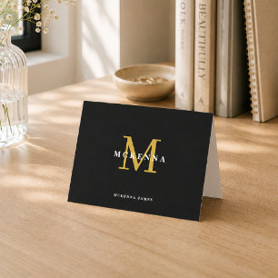 Black and Gold Monogram Name Personal Stationery Note Card