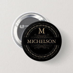 Black and Gold Monogram/ Name Template Button