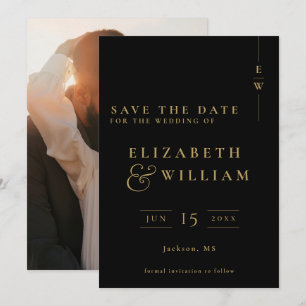 Black And Gold Monogram Photo Wedding Save The Date