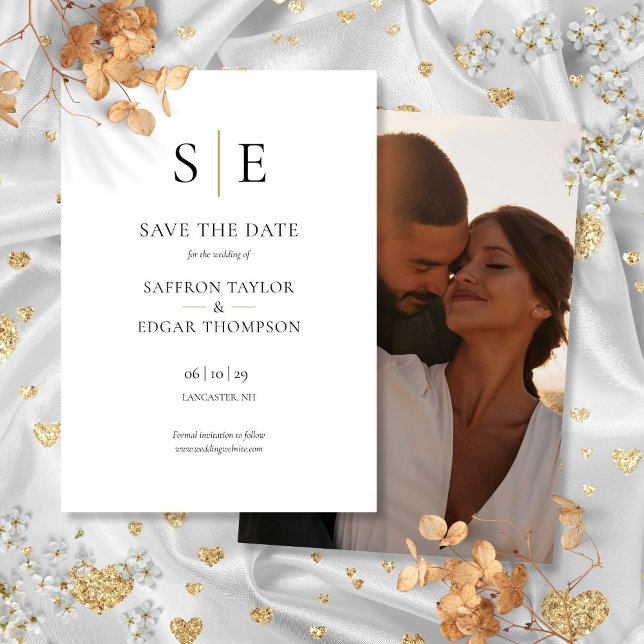 Black And Gold Monogram Photo Wedding Save The Date (Black And Gold Monogram Photo Wedding Save The Date)