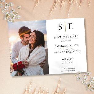 Black And Gold Monogram Photo Wedding Save The Date