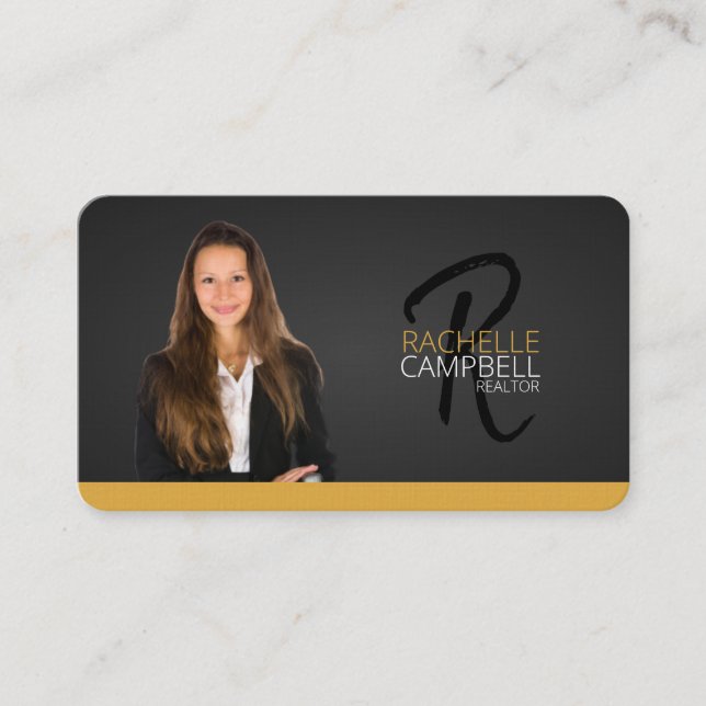 Black and gold monogram real estate Business Card (Front)