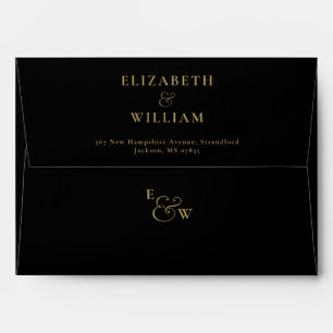 Black And Gold Monogram Return Address Envelope