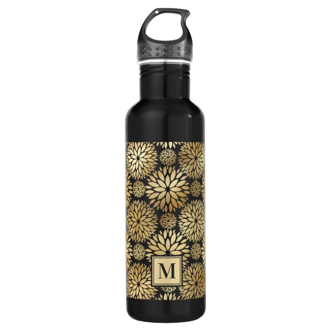Black and Gold Monogrammed 710 Ml Water Bottle (Front)