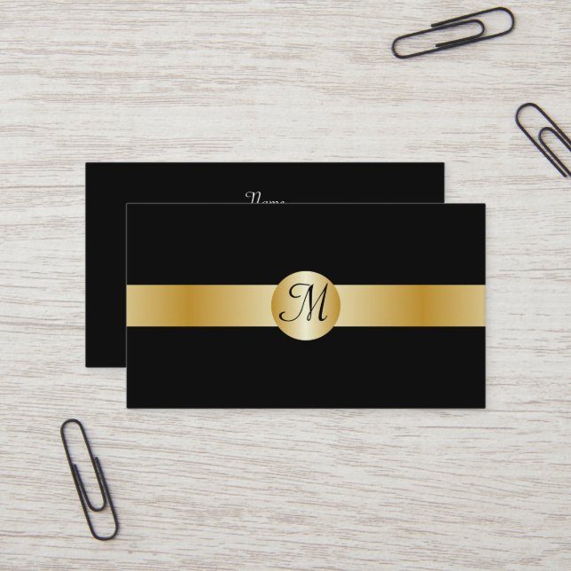 Black And Gold Monogrammed Business Card (Front/Back In Situ)