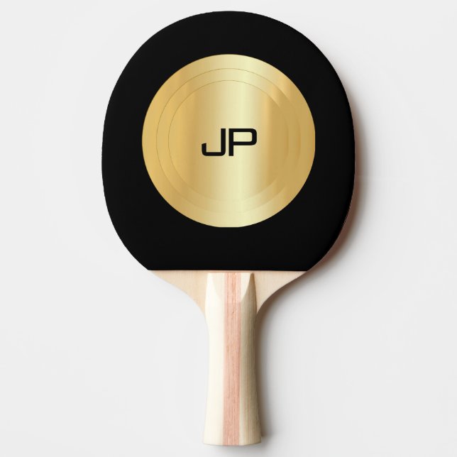 Black And Gold Monogrammed Elegant Template Ping Pong Paddle (Front)