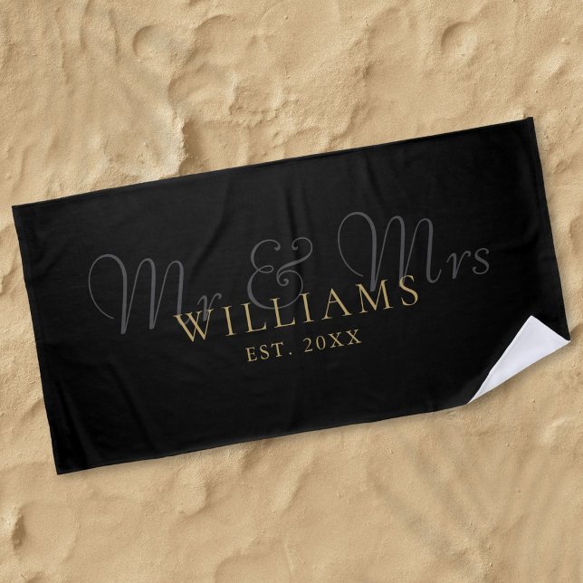 Black And Gold Mr And Mrs Established Beach Towel (Black And Gold Mr And Mrs Established Beach Towel)