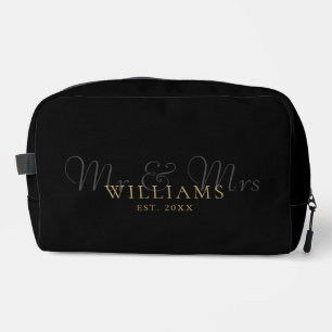 Black And Gold Mr And Mrs Wedding Dopp Kit